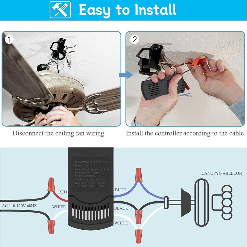COREBAY Universal Ceiling Fan Remote Control Kit Replacement for Harbor Breeze, Hunter, Hampton Bay, 3 Speed Light Dimmer, Compatible with KUJCE10311 KUJCE10712 TR214B 2AQZU-18018 25-FA0138 TR214B KUJCE10610 - Image 5